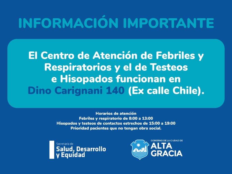 Se traslada el centro de atención de febriles, respiratorios y el centro de testeos e hisopados