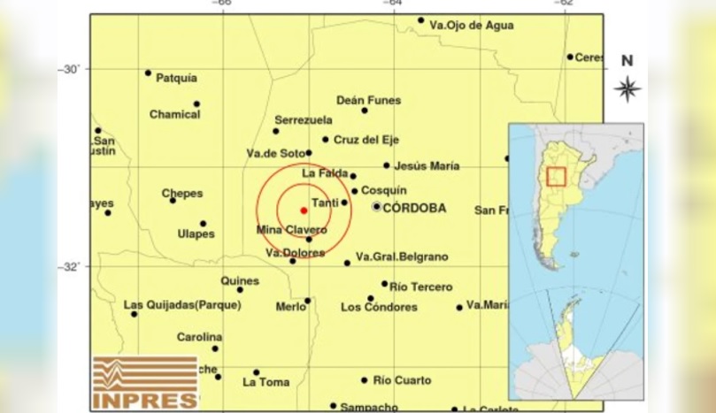 Tembló en las sierras de Córdoba