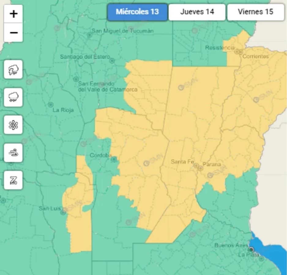 Tiempo: alerta en casi toda Córdoba por tormentas y caída de granizo