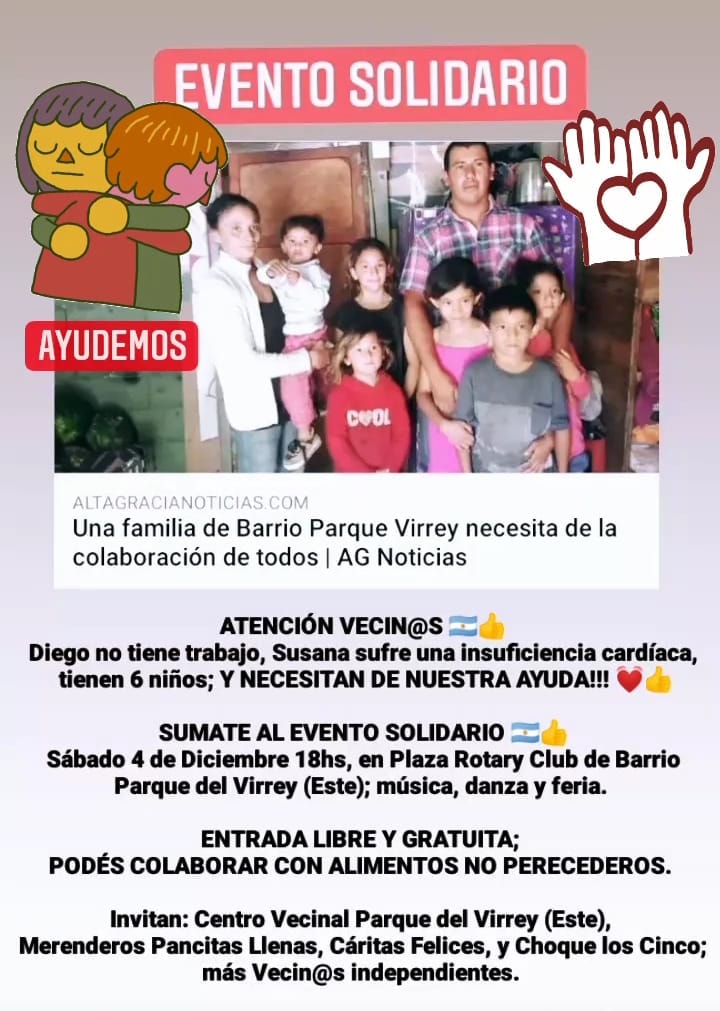 Llevaran a cabo un evento solidario a beneficio de la familia de Barrio Parque Virrey