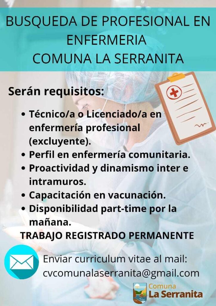 Búsqueda laboral: En La Serranita buscan enfermero