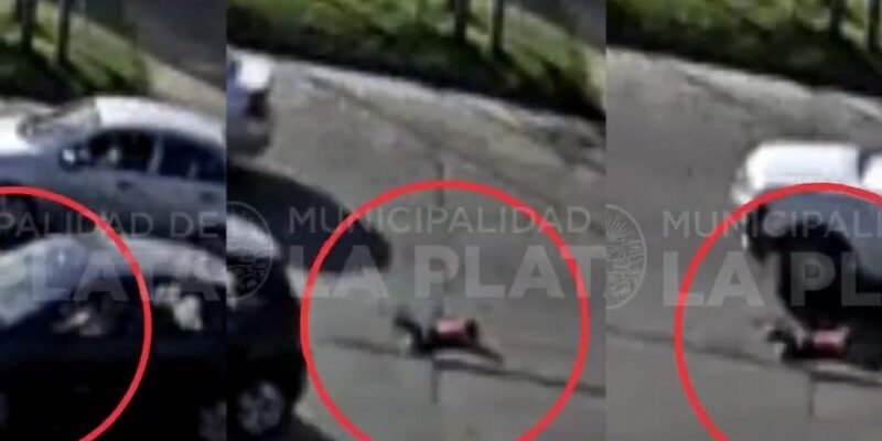 Impactante video: Un nene se cayó de un auto en movimiento y se salvó de milagro