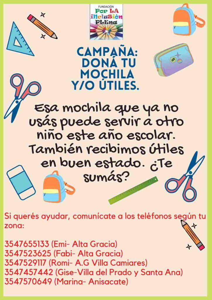 "Dona tu mochila": organizan una campaña solidaria para recolectar útiles escolares