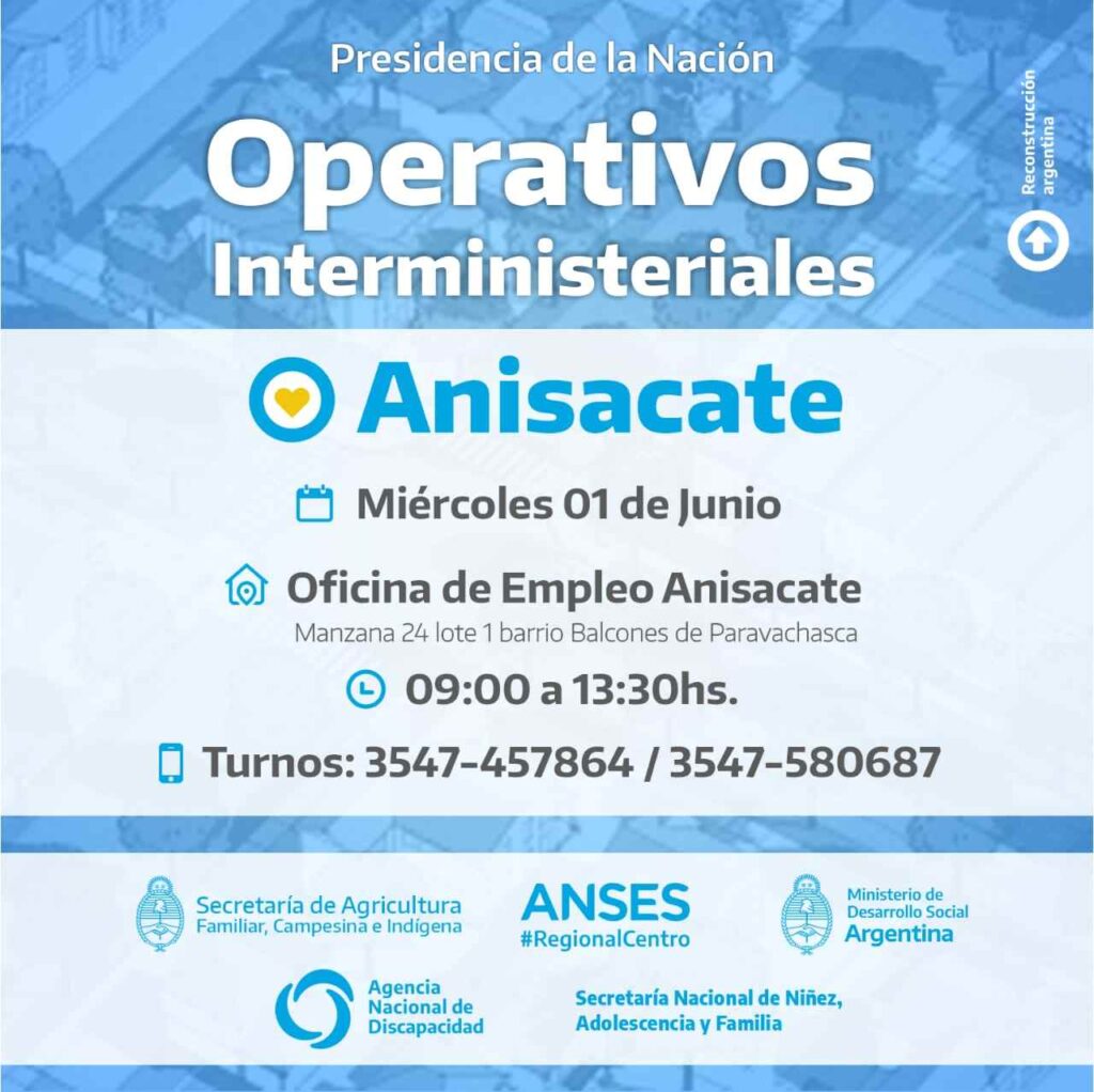 Operativo de ANSES: llega a Anisacate el próximo miércoles