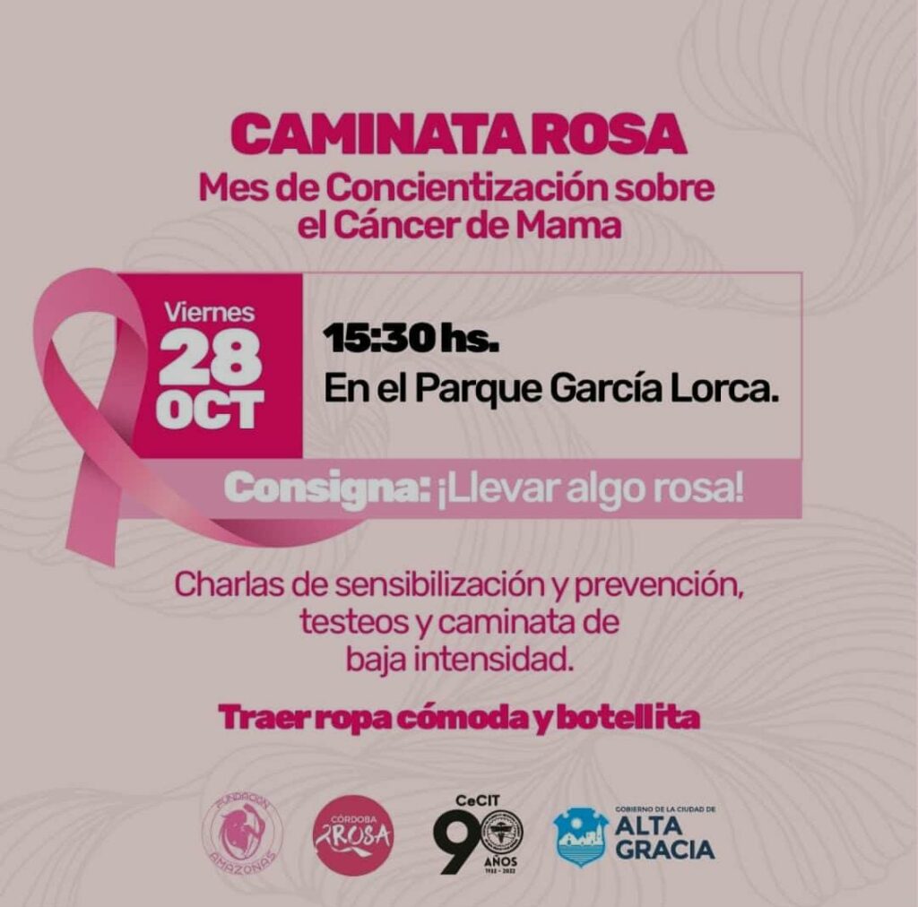 Se realizará una Caminata Rosa para concientizar sobre el cáncer de mama