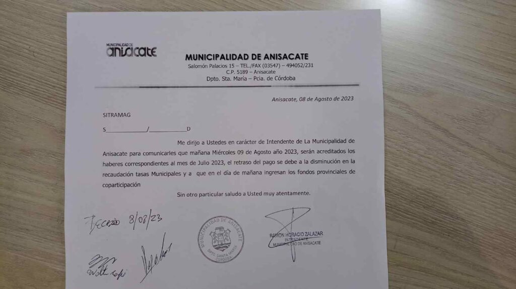 Empleados de Maestranza de Anisacate reclamaron por el pago de su salario atrasado