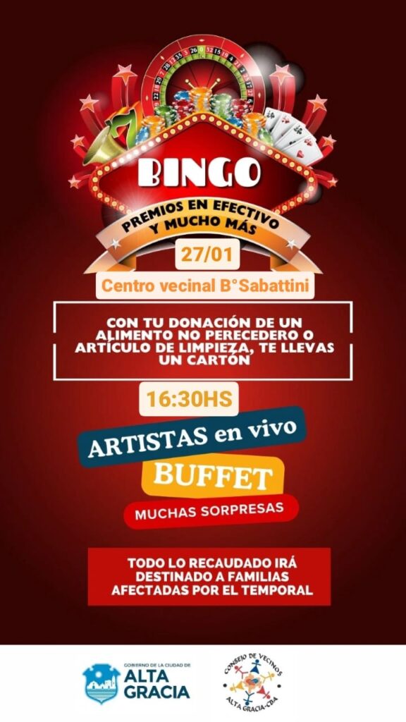 Centros vecinales de Alta Gracia organizan un bingo solidario